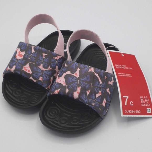 44. NIKE KAWA LITTLE KIDS TODDLER SANDALS SLIDED PINK FOAM BUTTERFLIES 7C NWT - Picture 4 of 4